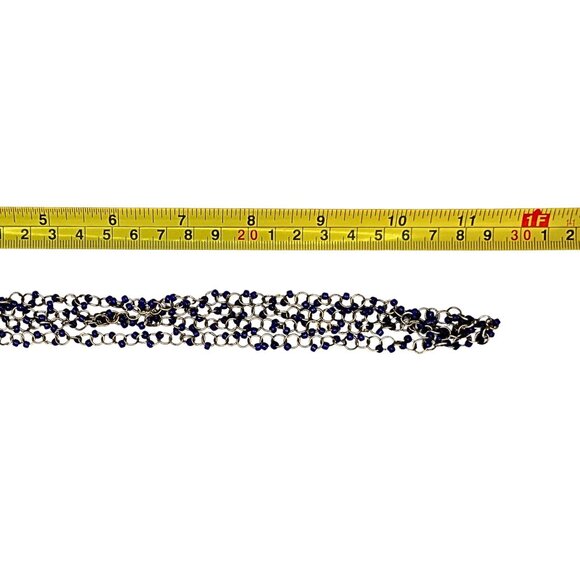 Vintage Womens Long Silver Tone Beaded Chain Link Necklace Blue Coastal Beach - Picture 5 of 5